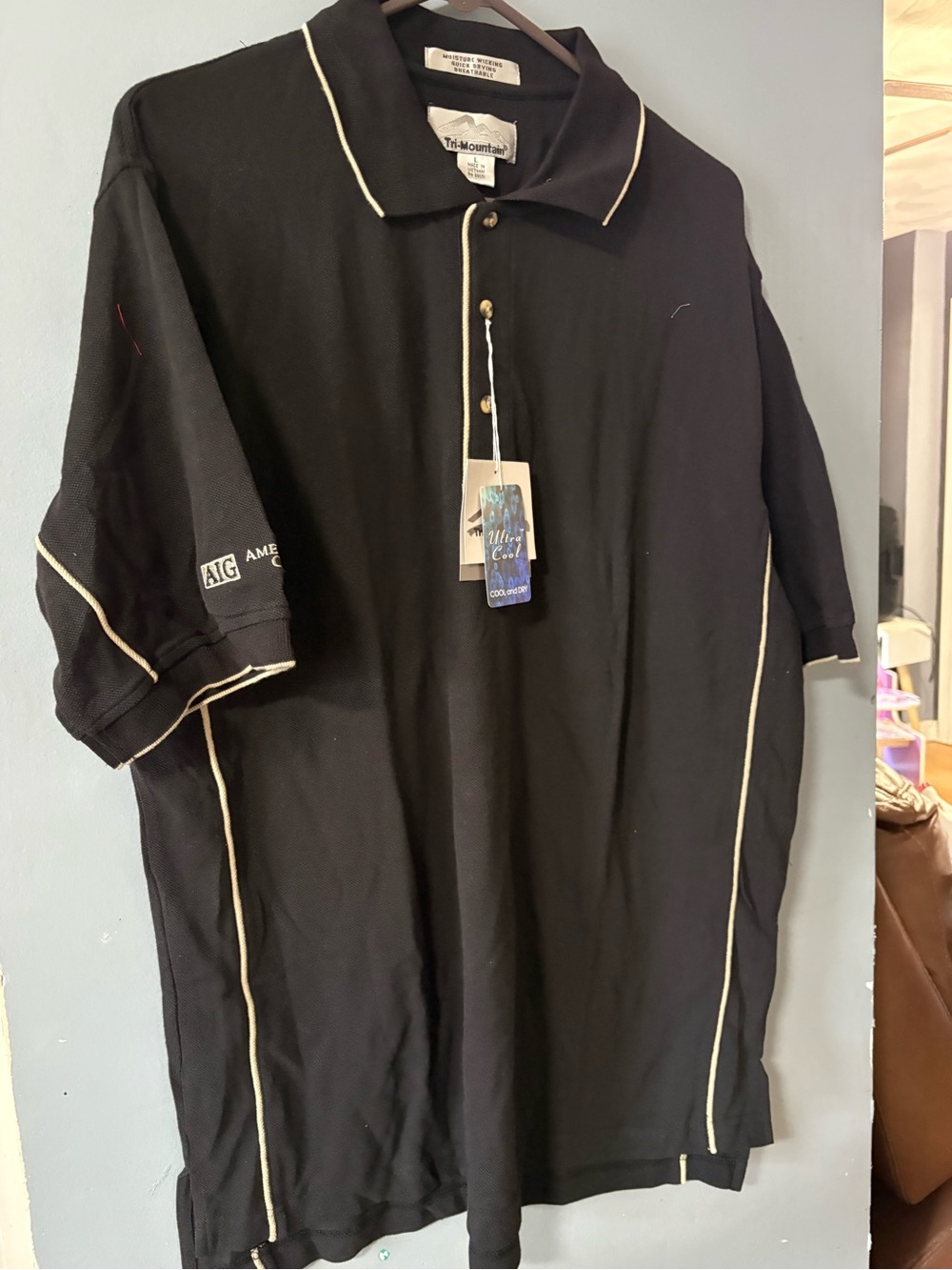 Tri-Mountain Black Polo with Cream Piping